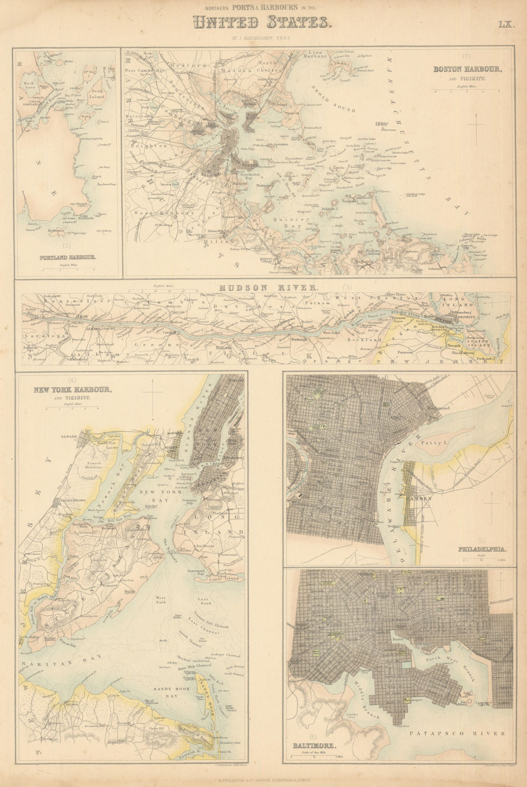 US Northern Ports & Harbours. Boston New York Philadelphia Baltimore c1863 map
